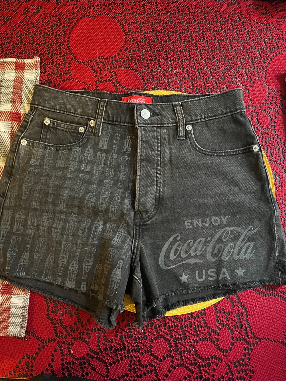 Lucky Brand, Black Denim Coca-Cola Vintage 90s Cutoff Shorts, Women’s Size 4/27
